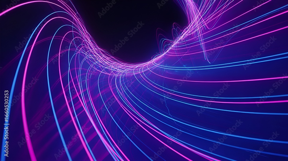 Aufkleber dynamic abstract curves flow through the frame, representing data transfer and interconnectedness.
