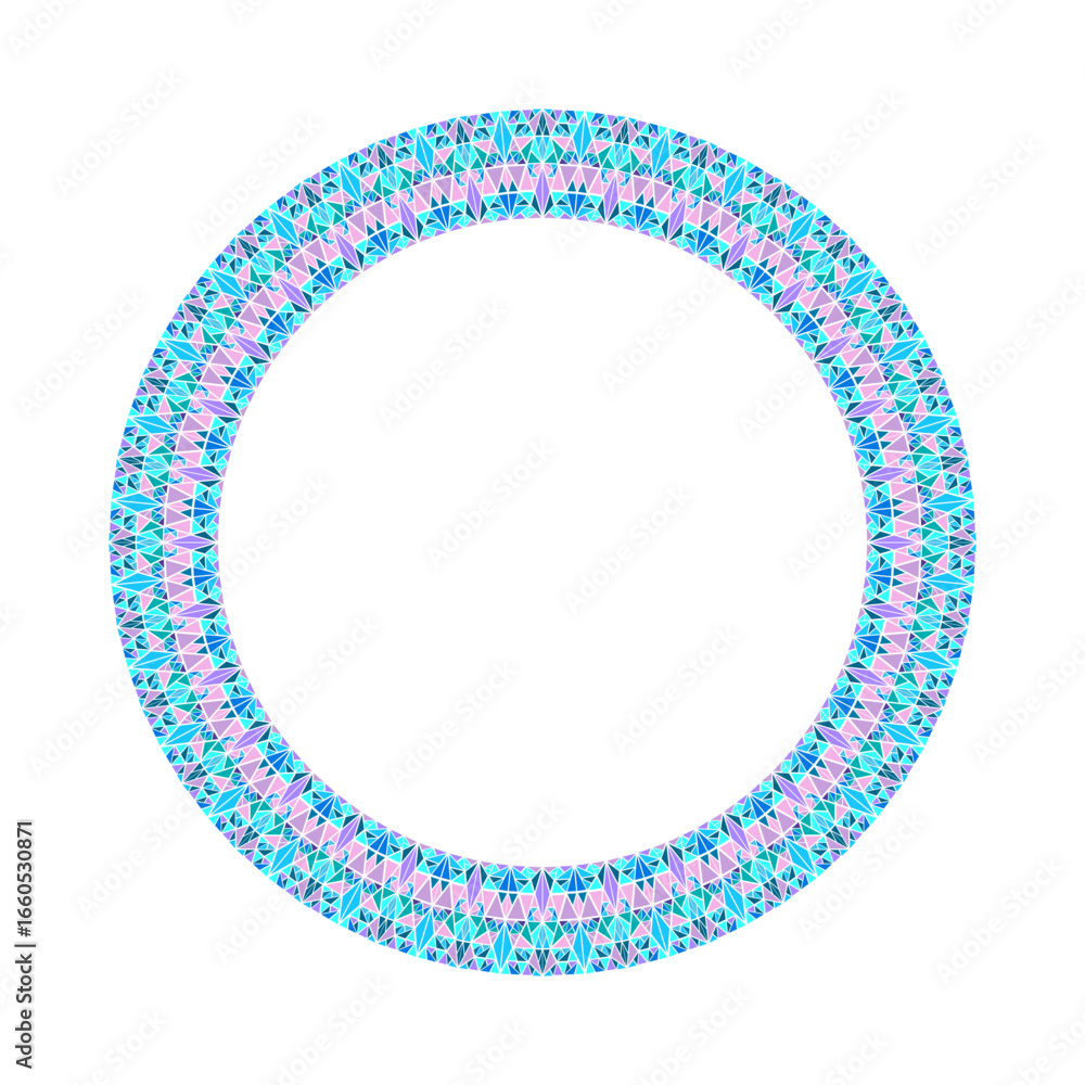 Poster geometrical colorful triangular mosaic circle wreath - round polygonal circular vector element on wh
