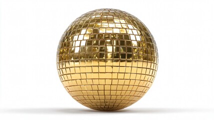 Fototapeta premium Golden Disco Mirror Ball on White Background for Party and Event Decor