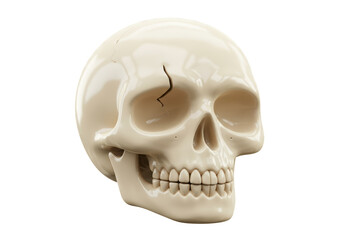 Isolated Human Skull with Crack on White Background
