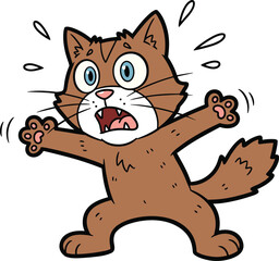 Scared cartoon cat vector, funny kitten clipart, shocked feline artwork, cute brown kitty character, frightened pet illustration for comics, children