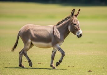 Obraz premium Somali Wild Ass in Motion - A Somali wild ass strides across a grassy field, showcasing its muscular build and characteristic features. Symbols of freedom, nature, wildness, strength, and resilience