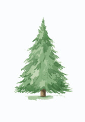 Fototapeta premium Watercolor illustration of a green fir tree with soft brush strokes on a white background, natural conifer pine for design projects