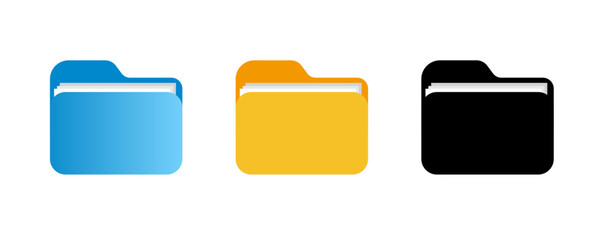 Colorful Folder Icon Set in Yellow, Blue and Black for File Document UI and Web Design