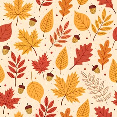  Seamless autumn leaves and acorns background repeating motif for seasonal graphics