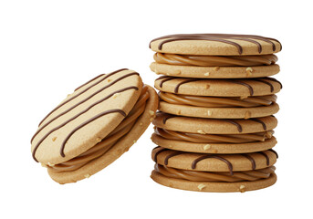 Isolated Stack of Square Chocolate Caramel Sandwich Cookies with Drizzle