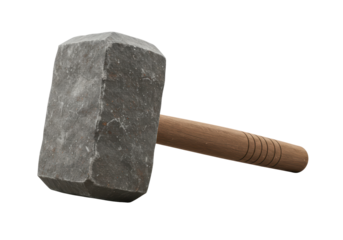 Isolated Industrial Grey Sledgehammer with Wooden Handle
