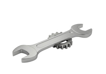 Isolated Chrome Wrench and Gear Industrial Symbolism