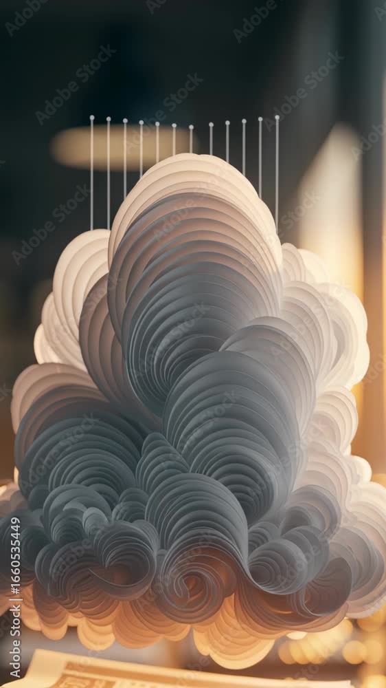 Poster swirling cloud technology above documents symbol of data storage and digital transformation in moder