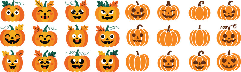 Obraz premium Festive Halloween Pumpkins Galore A Variety of Whimsical and Spooky Designs for Holiday Decorations
