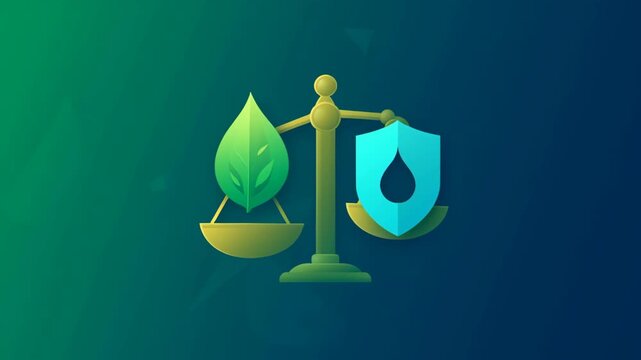 Balanced Scales Symbol of Harmony Between Nature and Protection, Emphasizing Sustainability, Green Practices, and Environmental Shielding