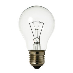 A classic incandescent light bulb with a visible filament and metal base isolated on transparent background