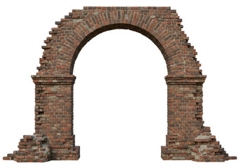 Isolated Old Red Brick Archway Ruins, Historical Architecture and Entrance Structure