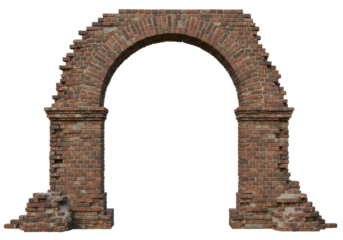 Isolated Old Red Brick Archway Ruins, Historical Architecture and Entrance Structure