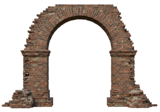 Isolated Old Red Brick Archway Ruins, Historical Architecture and Entrance Structure