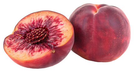 Juicy, ripe peaches and a nectarine isolated on a clean white background