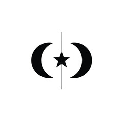 Black Crescent Moon Star Line Symbol vector