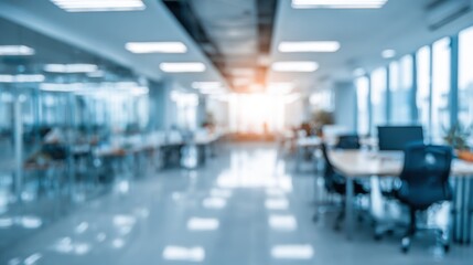 Fototapeta premium Elegant photo of abstract blurred office interior room blurry working space with defocused effect use for background or backdrop in business concept.