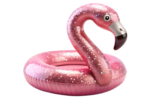 Pink flamingo pool float isolated on transparent background, a fun and trendy summer accessory for pool parties and beach vacations
