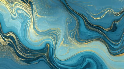 Fototapeta premium Elegant photo of abstract marbleized effect background. Blue creative colors. Beautiful paint with the addition of gold.