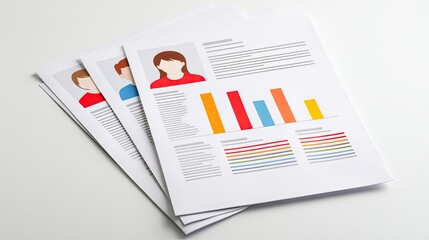 Detailed Resume And Data Analysis Reports Colorful Charts And Graphs On A White Background, Clean Minimal Design, Professional Business Documents