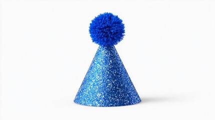 Elegant Blue Glitter Party Hat with Pompon - Festive Celebration Concept