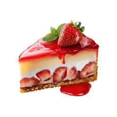 Delicious Slice of Strawberry Cheesecake with Glossy Glaze