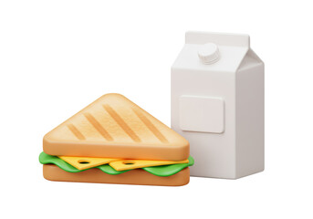 Isolated Toasted Sandwich and Milk Carton for Lunch and Snack Time
