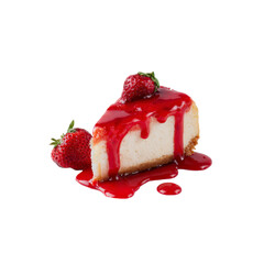 Delicious Strawberry Cheesecake Slice with Drizzled Glaze and Fresh Berries