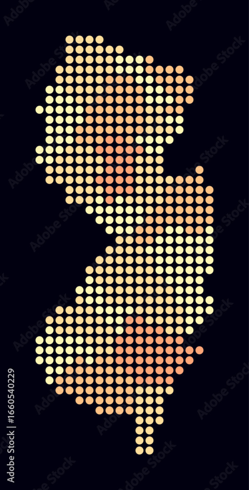 Aufkleber new jersey dotted map. digital style map of the state on dark background. new jersey shape with circ