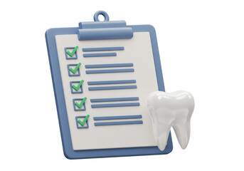 Isolated Clipboard with Checkmarks and Tooth Icon for Dental Examination and Checklist © Eoin