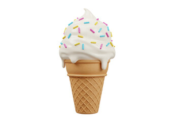 Isolated Ice Cream Cone with White Soft Serve and Colorful Sprinkles