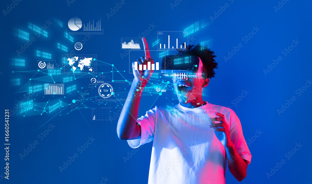 Poster engage in the future of data analytics with virtual reality technology, uncovering insights for fina