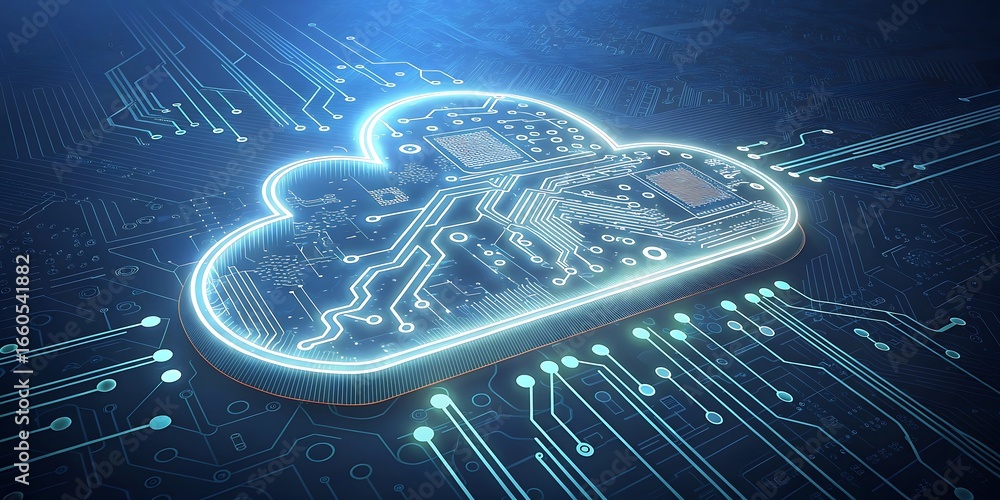 Poster digital cloud computing technology circuit board abstract