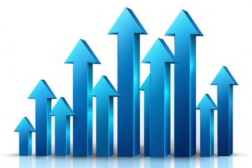 The vector of multiple blue arrows rising in size symbolizing steady and strong growth over time