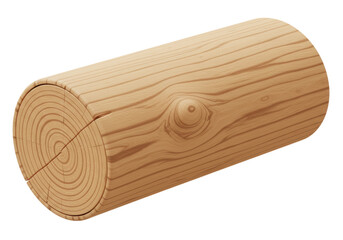Isolated 3D Render of a Wooden Log with Tree Rings