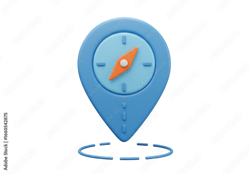 Poster isolated 3d render of a map pointer with a compass