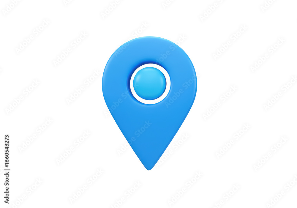 Poster isolated 3d render of a blue map pin with central dot, representing exact location
