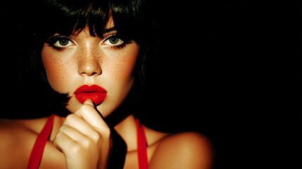 Color portrait of a girl on a dark background.