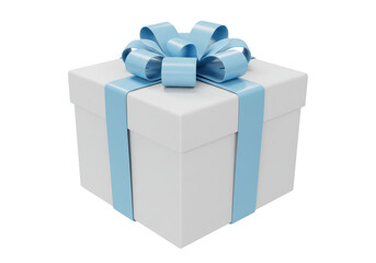 Isolated 3D Render of a White Gift Box with a Blue Ribbon and Bow