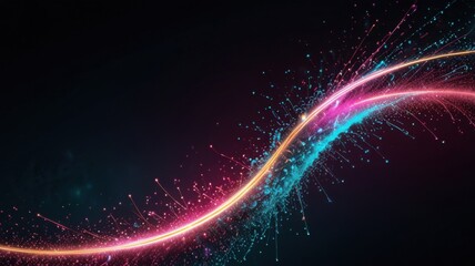 Obraz premium Radiant Pink and Blue Sparking Particle Scattering Wave Against Black Background