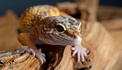 Obraz premium Leopard Gecko on Wood Branch.