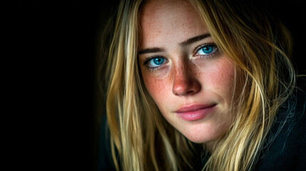 Color portrait of a girl on a dark background.