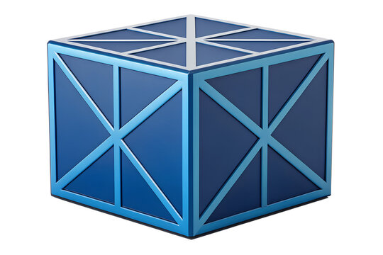 Geometric Blue Cube Rendered on White Background with Modern Design and Architectural Appeal, Ideal for Digital Design, Abstract Art, and 3D Visualization