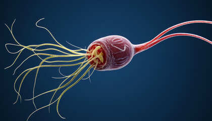 Microscopic view of decapitated sperm with a parasitic organism, a scientific and powerful visual.