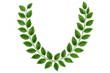 Green laurel wreath creating a natural frame on transparent background