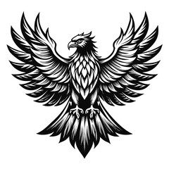 Obraz premium Majestic Black and White Heraldic Eagle Illustration with Outstretched Wings