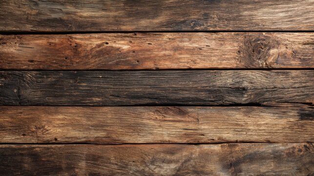 Elegant photo of medium brown wood texture background viewed from above, featuring horizontally stacked, worn wooden planks, ideal as a design element for walls, floors, or.