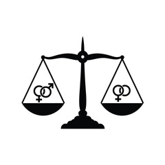 Scales with gender symbols balance equality