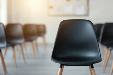 Empty black chair standing in a meeting room